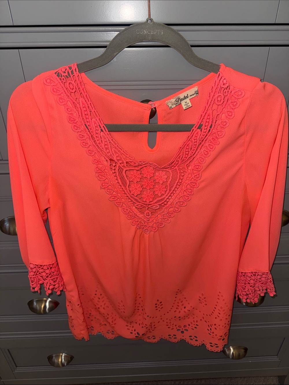 Pastels Clothing Coral Crochet-Trim Blouse